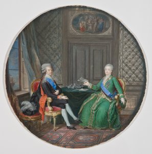 1783年弗雷德里克斯汉姆国王古斯塔夫斯三世和凯瑟琳二世（水彩画在羊皮纸上） 作者 科尼利厄斯·霍尔（Cornelius Hoyer）