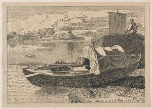 小船在河上，距离风车，1809年。 作者 科尼利厄斯·瓦利