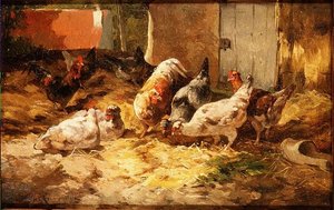 谷仓里的小鸡（一对中的一只） 作者 科尼利厄斯·范·李普滕
