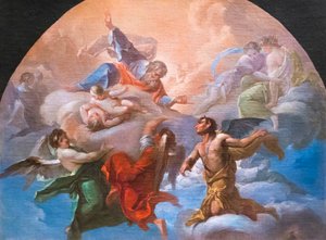 上帝面前的撒旦》，约 1750 年（布面油画） 作者 科拉多·贾昆托（Corrado Giaquinto）