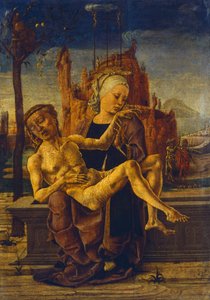 Cosme Tura（约1430-1495）的Pieta，木板油画，48x33厘米，约1460年