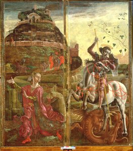 圣乔治和龙，来自polyptych，1469（面板上的蛋彩画）（另见215995）