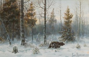 有熊的冬季风景，1907年 作者 弗拉基米尔·列昂尼多维奇·穆拉维约夫伯爵