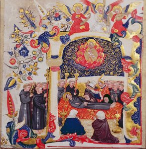 有人居住的最初&39;A&39;描绘圣弗朗西斯的葬礼，c.1410