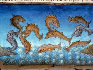 世界末日：鱼将在上面游动（c.147r）。 1476 作者 克里斯托福罗·德·普雷迪斯