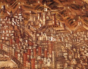 热那亚及其城堡景色（细节） 1597 年（布面油画） 作者 克里斯托弗·德·格拉西