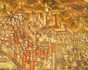 热那亚及其城堡景色（细节） 1597 年（布面油画） 作者 克里斯托弗·德·格拉西