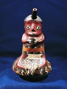 Anthropomorphic vessel of music subject, Peru (polychrome terracotta)