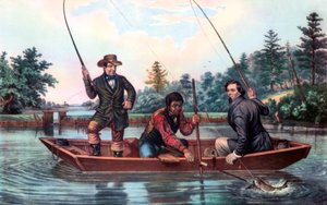 捕捉鳟鱼，1854年。 作者 库里尔和艾夫斯