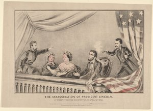 1865年4月14日，林肯总统在华盛顿福特剧院遇刺，1865年。 作者 库里尔和艾夫斯