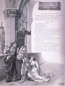 Capulets房子里的房间，罗密欧与朱丽叶的插图， 作者 库塔佐