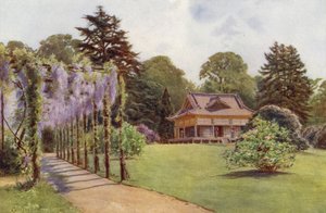 巴格肖特公园的日本屋和藤萝凉亭（彩色石版画）