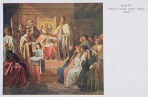 布拉格德国大学于1348年由查理四世创立，二十世纪初为明信片 作者 捷克学派