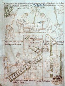 女士23 C 124 fol.3巴别塔的建造，来自Velislav Bible，c.1340 作者 捷克学派