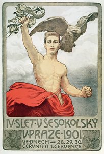 海报在1901年宣布布拉格Sokols第四届大会