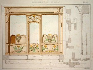 商店门面的设计，来自约1900年出版的《新艺术的菜单》的插图（彩色平版印刷） 作者 达勒库特达勒库特