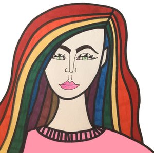 彩虹头发的女孩（纸上的毡尖）