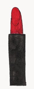 红色唇膏》，2017 年（纸张上的红色和黑色印度墨水与金色毡尖笔） 作者 黛西·德维伦纽夫