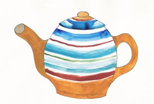茶壶》，2017 年（棕色、蓝色、红色和绿色印度墨水，纸本）