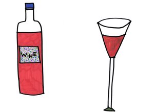 葡萄酒和玻璃杯（纸上的毡尖笔）