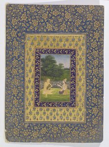 Layla读到Majnun，坐在莲花池下的一棵树下，德里，17-20-40 作者 达尔·钱德