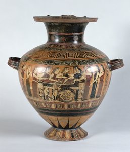 描绘Nereids哀悼阿基里斯的黑色水仙，公元前560  -  550年（陶瓷）