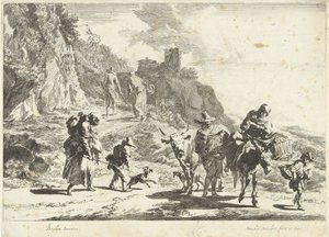山间风景中骑驴的妇女、牵牛的男子和其他旅行者
南方风景（系列标题）