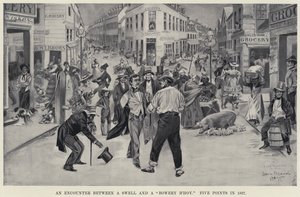 1827年在五角场发生的 "膨胀 "和 "鲍尔利人 "之间的遭遇（平版印刷）。 作者 丹尼尔卡特胡须