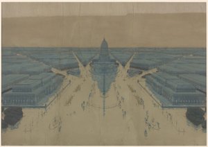 拟议中的市政中心广场和建筑景观，1909 年芝加哥规划图