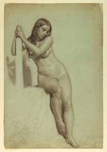 素描，坐在凳子上的女性裸体，1858 年 作者 丹尼尔·亨廷顿