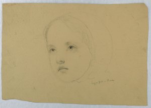 素描，儿童头像，1843 年 作者 丹尼尔·亨廷顿