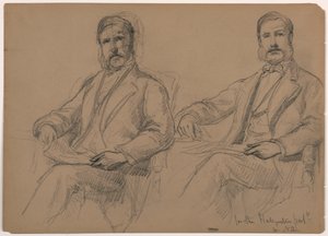 素描，朱利叶斯-霍尔加滕坐像，两幅研究作品；背面：亨特先生站立，1884 年 作者 丹尼尔·亨廷顿