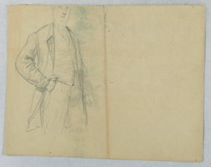 素描，老塞缪尔-沃德先生，手插口袋站立，1880 年 作者 丹尼尔·亨廷顿