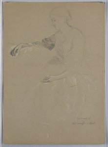 素描，威廉-赖特夫人和孩子，1857 年 作者 丹尼尔·亨廷顿