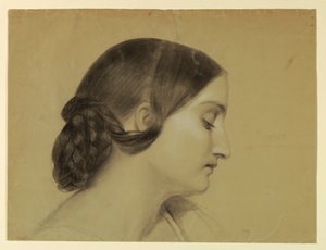 素描，打着辫子结的妇女的侧面，约 1845 年 作者 丹尼尔·亨廷顿