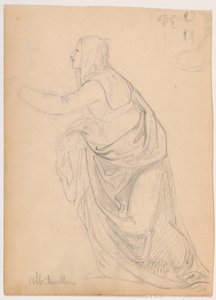 素描，《伸手的长袍女子》，取材于马里奥托-阿尔贝蒂内利，1844 年 作者 丹尼尔·亨廷顿