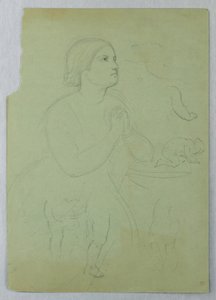 素描，"圣餐 "研究，1845 年 作者 丹尼尔·亨廷顿