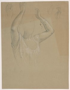 素描，高举双手的女人，1844-45 年 作者 丹尼尔·亨廷顿
