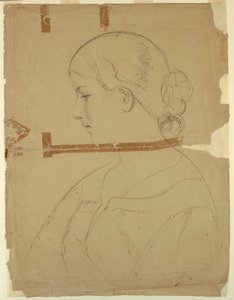 素描，侧面的女人，罗马的模特，1840 年 作者 丹尼尔·亨廷顿