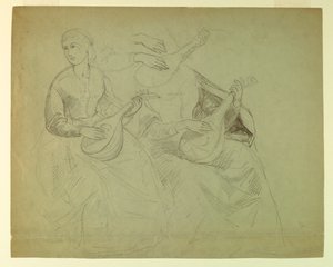 琵琶女素描，"提香向查理五世和克莱门特七世展示墓穴 "的研究 作者 丹尼尔·亨廷顿