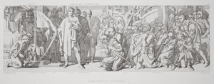 1866年由L. Gruner镌刻的“诺曼征服的故事”中献给献身旗帜的敬意 作者 Daniel Maclise