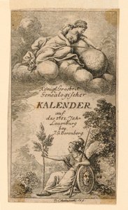 标题页为 "Königl: Grosbrit [anische] Genealogischer Kalender auf das 1781 Jahr Lauenberg bey J.G. Berenberg"。 作者 丹尼尔·尼古拉斯·肖多维奇