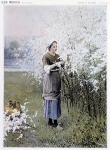 春天：收集鲜花的女人 - 生病了。 R. 奈特，c。 1905年 作者 丹尼尔·李奇微骑士