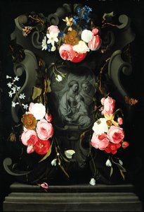 与神圣家族的花环，1625-27（铜上油）