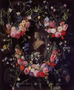 围绕Archduke Leopold Guglielmo大理石半身像的花的花环，c.1647 作者 丹尼尔·塞格斯