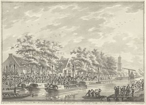 阿姆斯特丹市民抵达乌特勒支，1787 年
Gezigte Van Het Aankoomen Der Amsterdamsche Burgers Te Utregt aan De Rooy Brug.在 Den Dom 之后。1787.(物品上的标题）