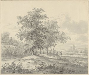 风景与树下的两个人物 作者 Daniël van Oosterhoudt (可能)