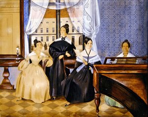 钢琴演奏会，约1830年（纸上水彩与水粉画）。 作者 丹麦学校