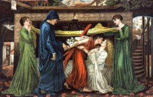 但丁·阿利吉耶里 (Dante Alighieri) 遇见贝阿特丽斯 (Beatrice)，约 1900 年（明信片）