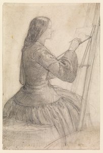 伊丽莎白·西达（Elizabeth Siddal）坐在画架上，绘画，约1854-55年 作者 但丁·加布里埃尔·查尔斯·罗塞蒂